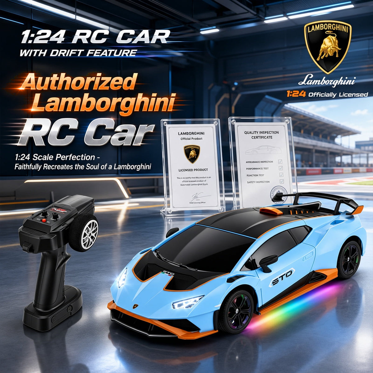 Lamborghini RC Car 1:24, Officially Licensed Remote Control Car 2.4GHz Drift RC Cars with LED Lights 2 Batteries for Kids Boys Age 3+