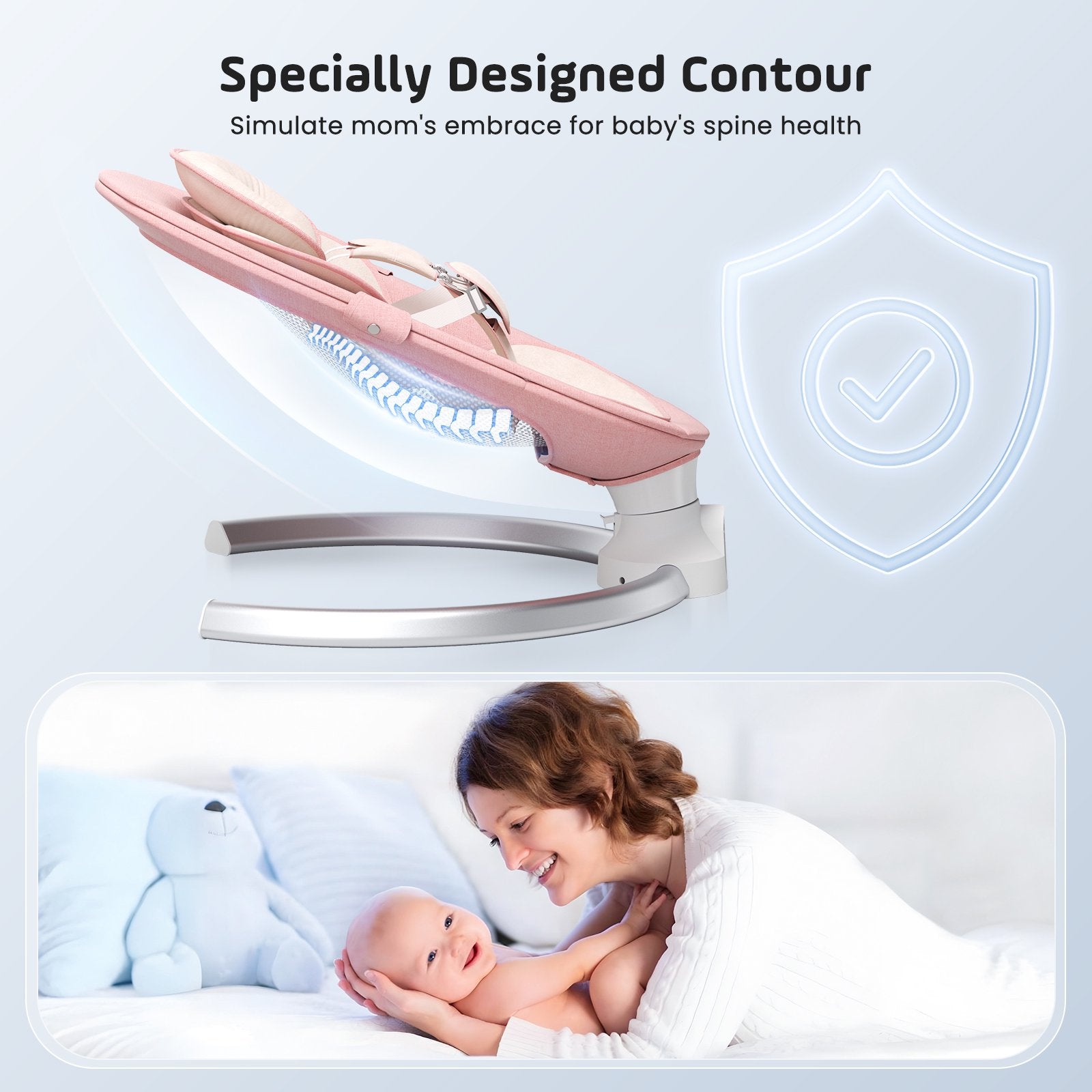 Doulami Electric Baby Swing for Newborn to Toddler Portable Infant Swing Rocker with Remote & APP Control & IMD Touch Panel, 5 Sway Speeds, 10 Lullabies, Pink