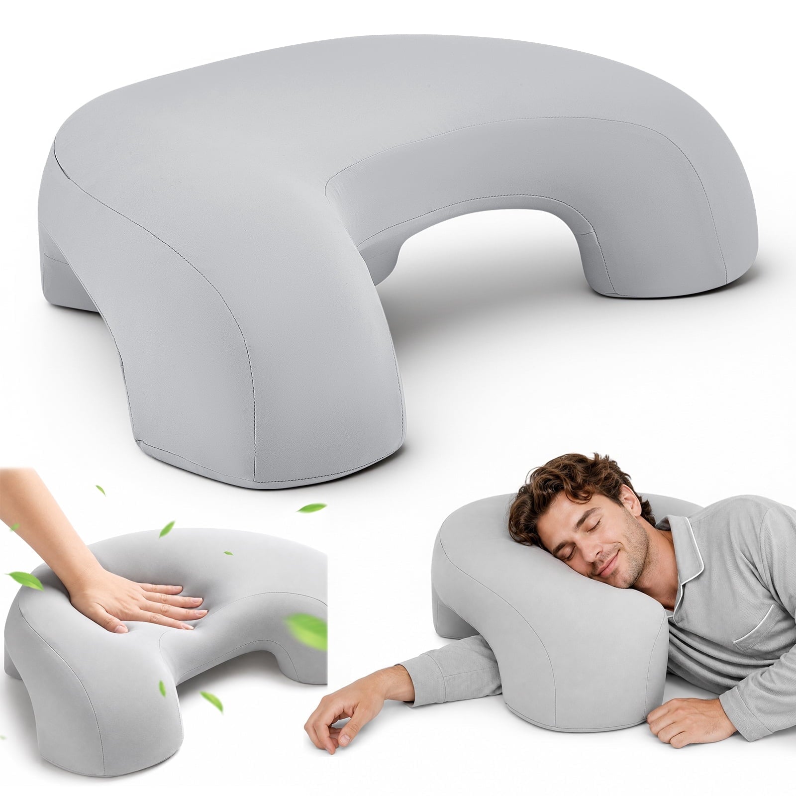 AMTPM Side Sleeper Pillow with Arm Holes, Ergonomic Memory Foam Cervical Pillow for Neck and Shoulder Pain Relief for Side Back Stomach Sleeper