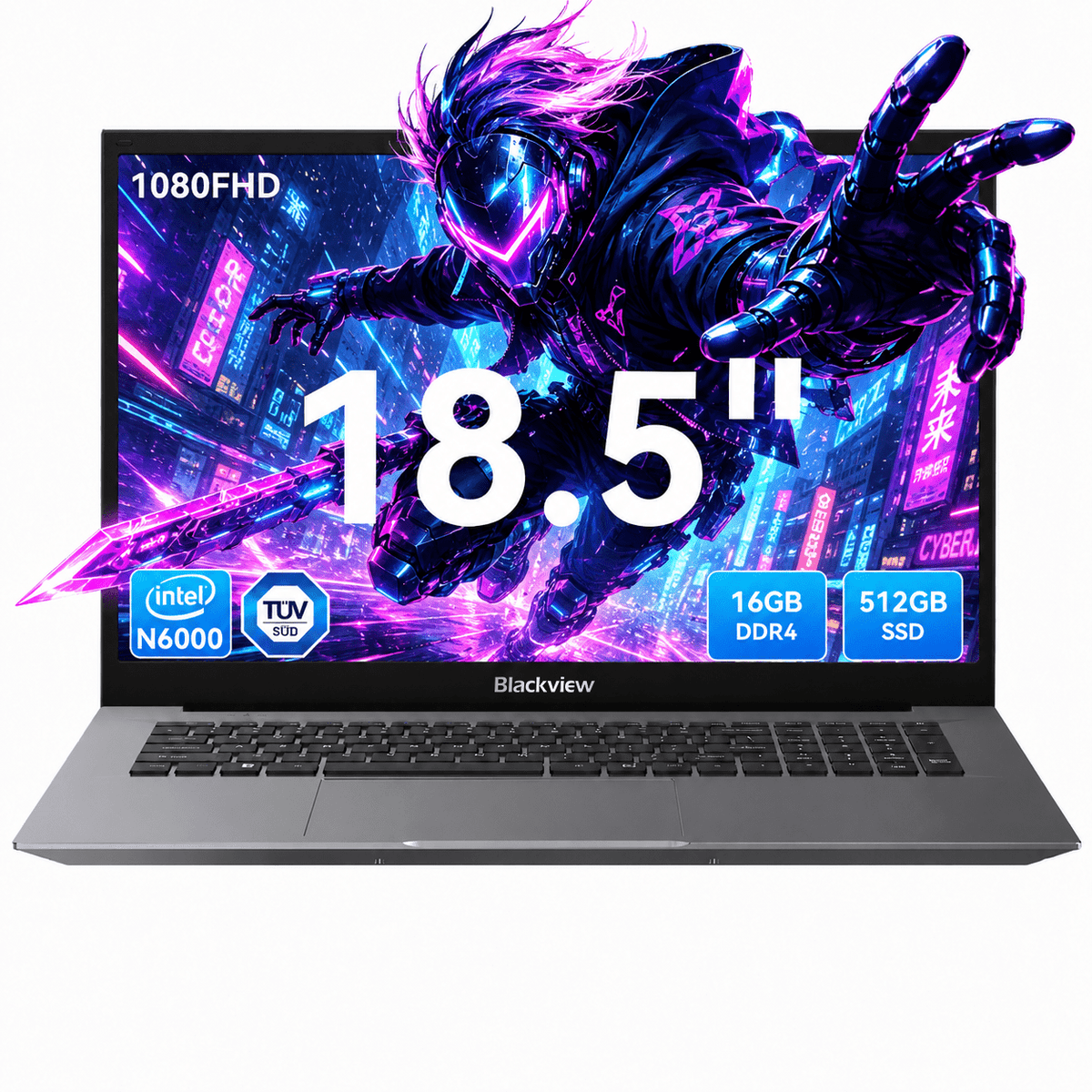 Blackview AceBook 10 18.5" Laptop, 16GB RAM 512GB SSD, Intel N6000 Quad-Core, FHD Screen, Windows 11 Pro, WiFi 6 Bluetooth 5.2, Type-C PD Charging, For Business Student Home Office