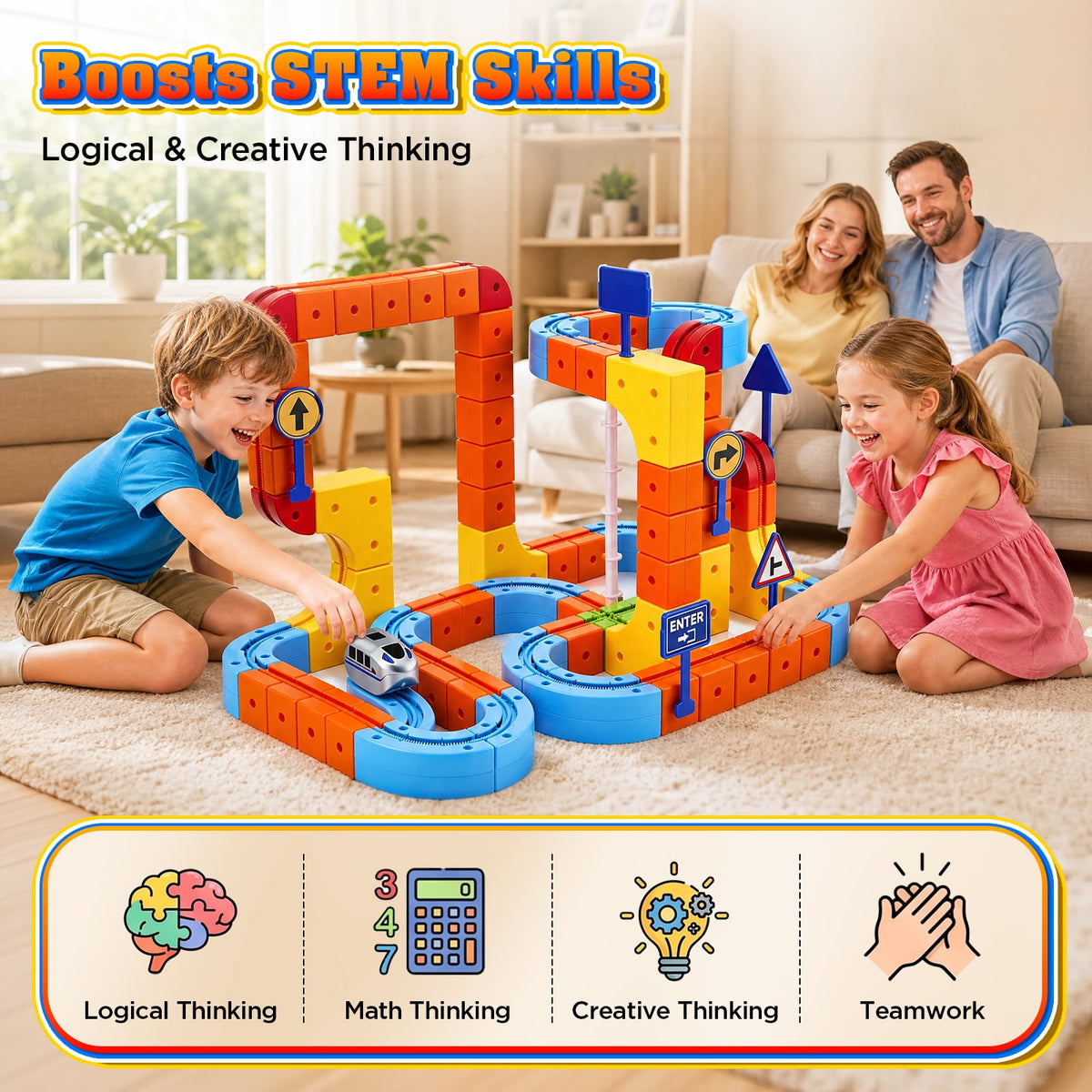 Doulami Electric Train Set for Kids, 147PCS Gravity-Defying 3D Racing Track Sets with Electric Train, Traffic Signs, STEM Train Toys Birthday Gifts for Boys and Girls Age 3+ Years Old