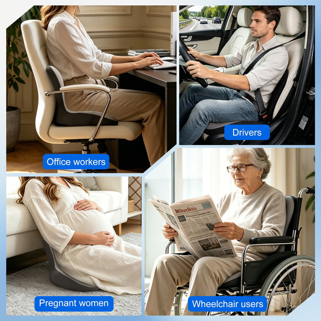 AMTPM Seat Cushion for Desk Chair, Breathable Non-Slip Office Chair Cushion, Ergonomic Back Support Pillow for Car, Home, Office - Relieve Tailbone & Sciatica Pain